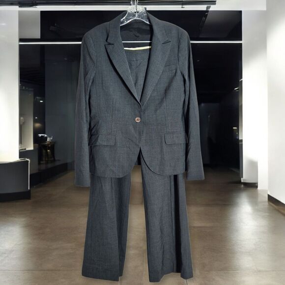 Theory Womens 12 Suit Set Blazer Pants Gray Wool Blend 2 Piece 1 Button Gray - Picture 1 of 16